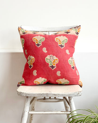 Vintage Kantha Cushion In Pink and Purple - 45cm Square