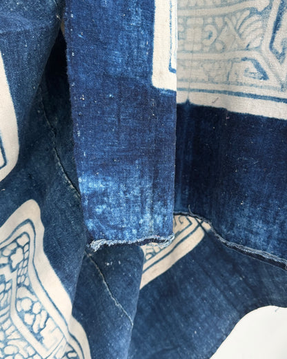Vintage Chinese Blue Jiaxie Wedding Quilt Face – Drama Pattern