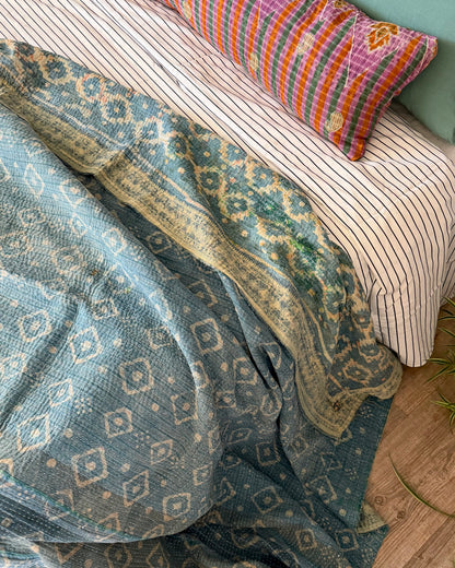 Large Heavy Indigo Print Kantha Quilt