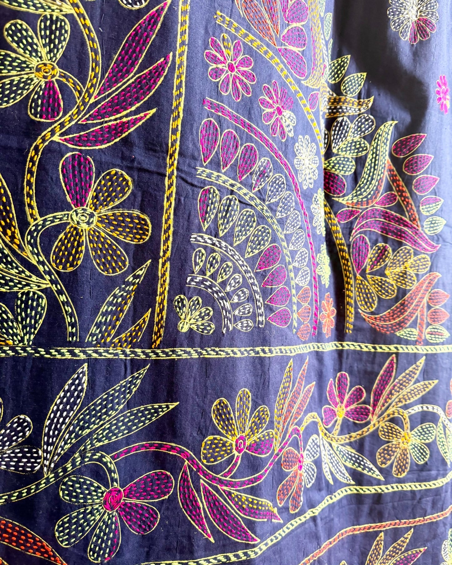 Embroidered Handmade Revival Nakshi Kantha Bedcover in Deep Blue - Biggs & Hill