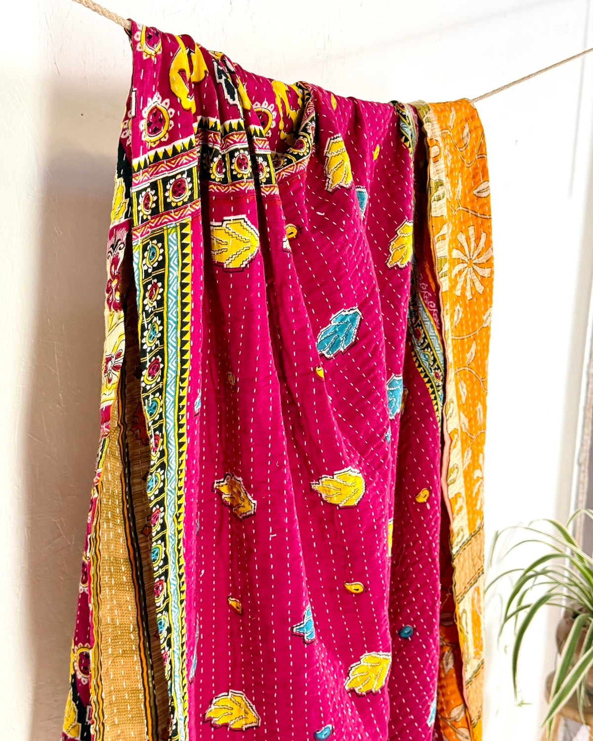 Vintage Cotton Kantha Quilt In Orange and Red 06 - Biggs & Hill