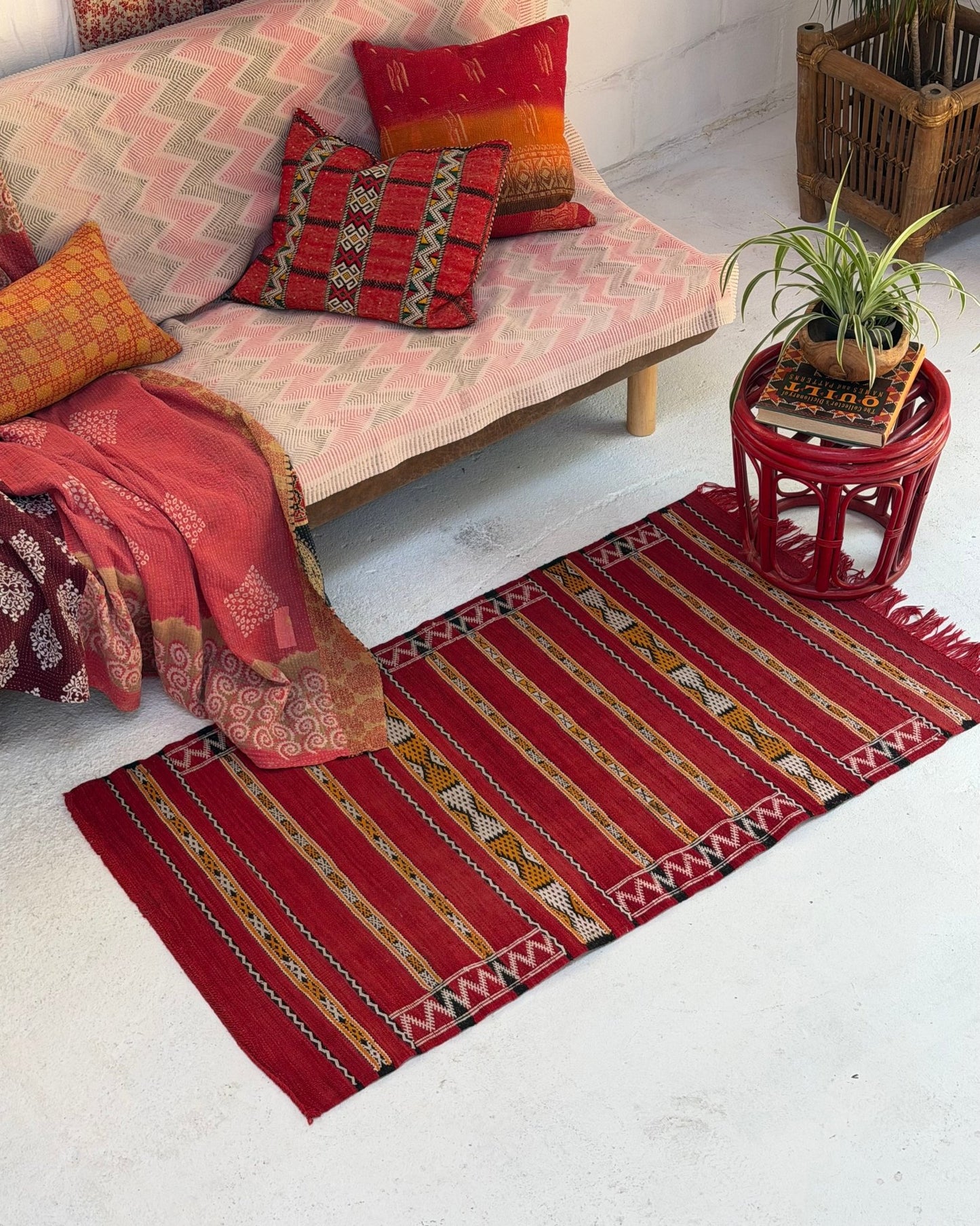Red Vintage Moroccan Wool Kilim Rug - Biggs & Hill