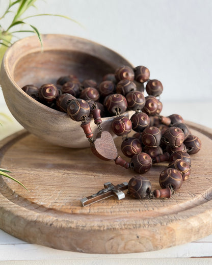 Vintage French Lourdes Rosary (Chapelet) – Wooden Pilgrimage Beads