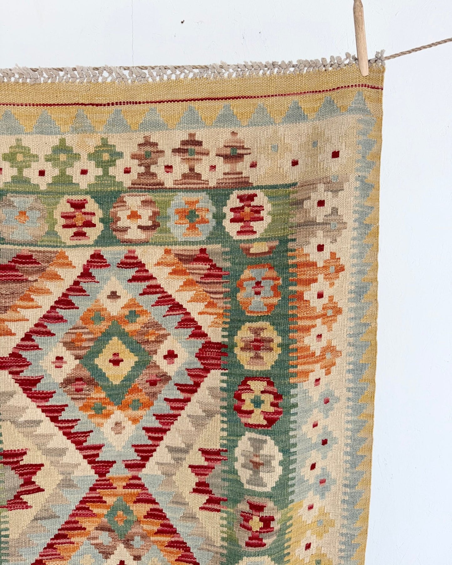 Green and Yellow Afghan Chobi Kilim Rug - Biggs & Hill