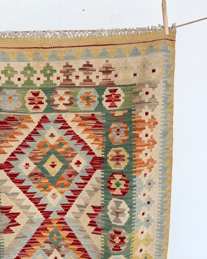 Green and Yellow Afghan Chobi Kilim Rug - Biggs & Hill