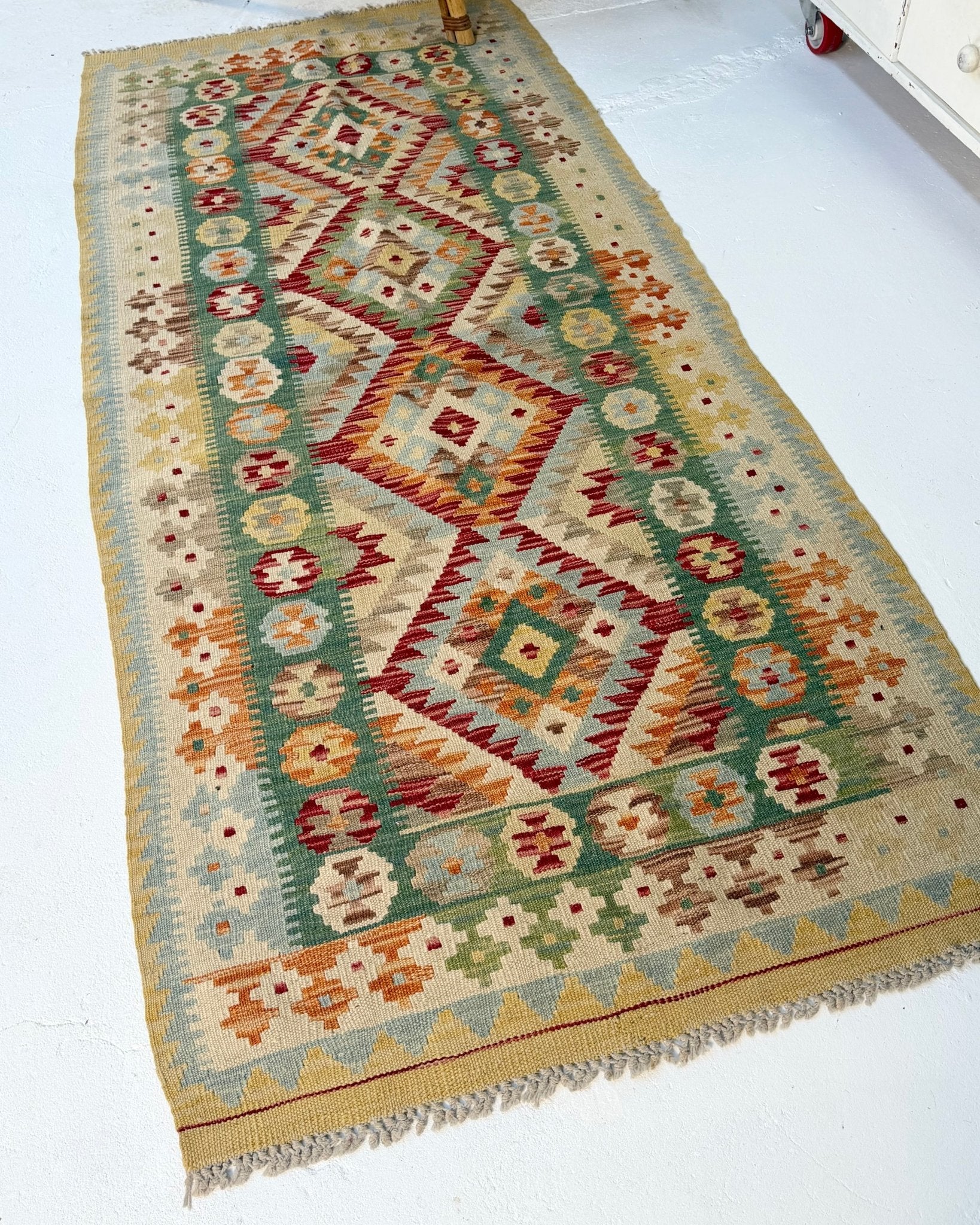 Green and Yellow Afghan Chobi Kilim Rug - Biggs & Hill