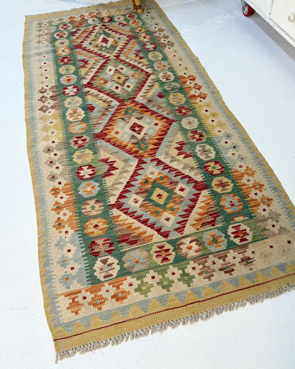 Green and Yellow Afghan Chobi Kilim Rug - Biggs & Hill