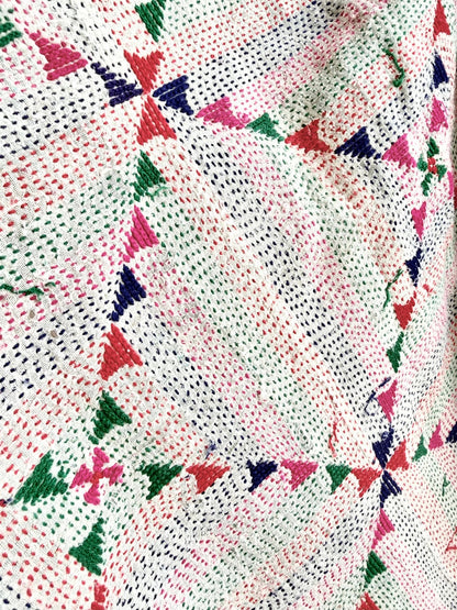 Project Kantha Quilt: Off - white With Geometric Embroidery - Biggs & Hill