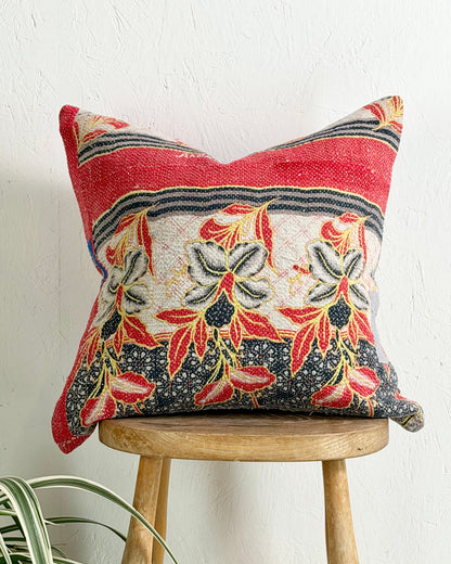 Handmade Vintage Kantha Cushion Cover In Red and Blue - 45cm (18") Square