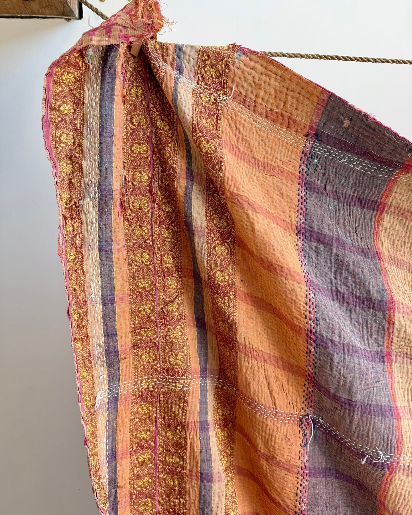 Project Kantha Quilt: Pink and Blue With Embroidery - Biggs & Hill