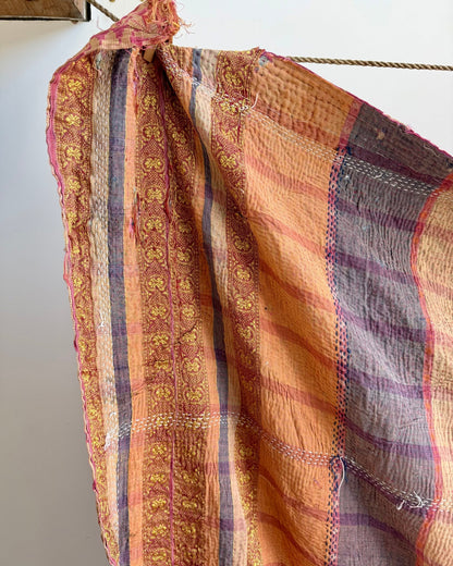 Project Kantha Quilt: Pink and Blue With Embroidery - Biggs & Hill