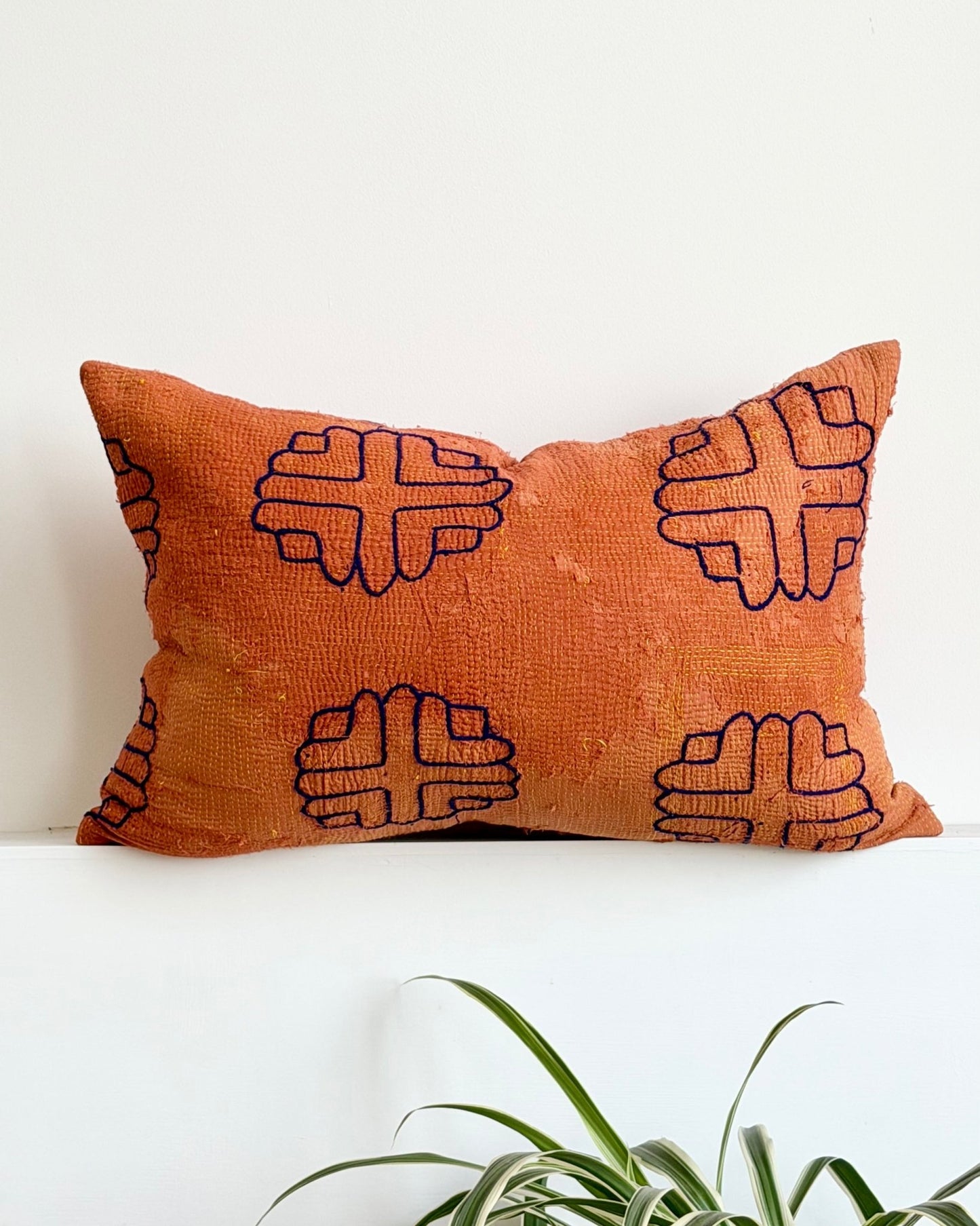 Vintage Kantha Cushion In Terracotta 02 - Large Rectangular - Biggs & Hill