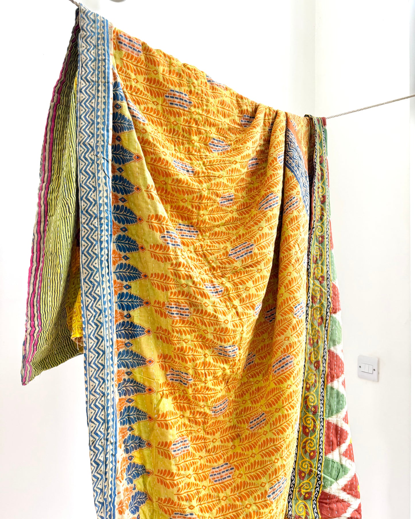 Vintage Cotton Kantha Quilt In Yellow and Orange #47