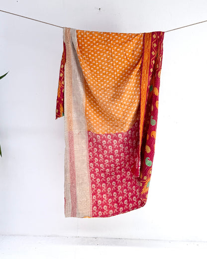 Vintage Cotton Kantha Quilt In Yellow and Pink #49