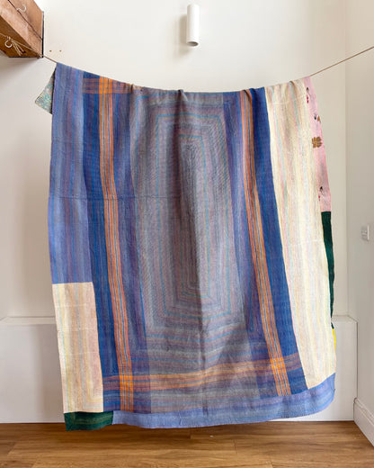 Vintage Embroidered Ralli Quilt in Black and Blue