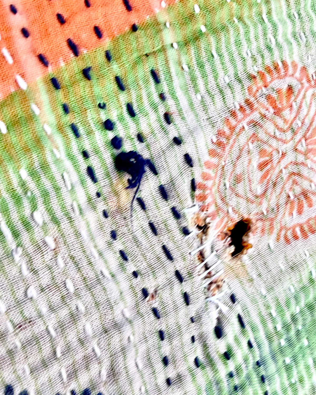 Project Kantha Quilt: Geometric Orange and Green