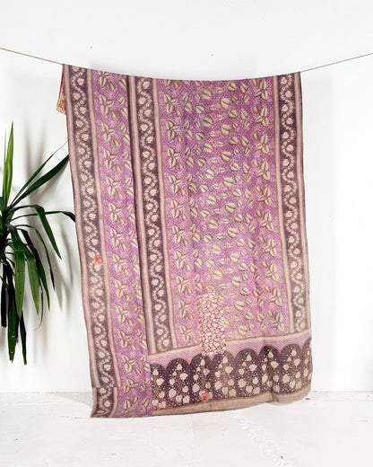 Large Fine Stitched Vintage Kantha Quilt in Pink, Orange and Lilac - Biggs & Hill