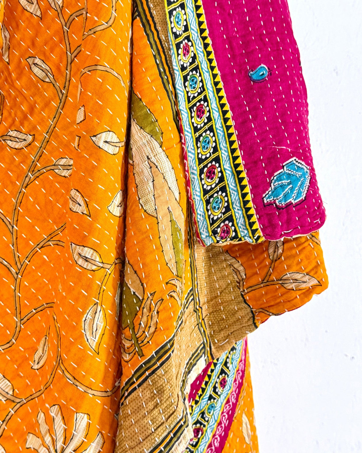 Vintage Cotton Kantha Quilt In Orange and Red 06 - Biggs & Hill