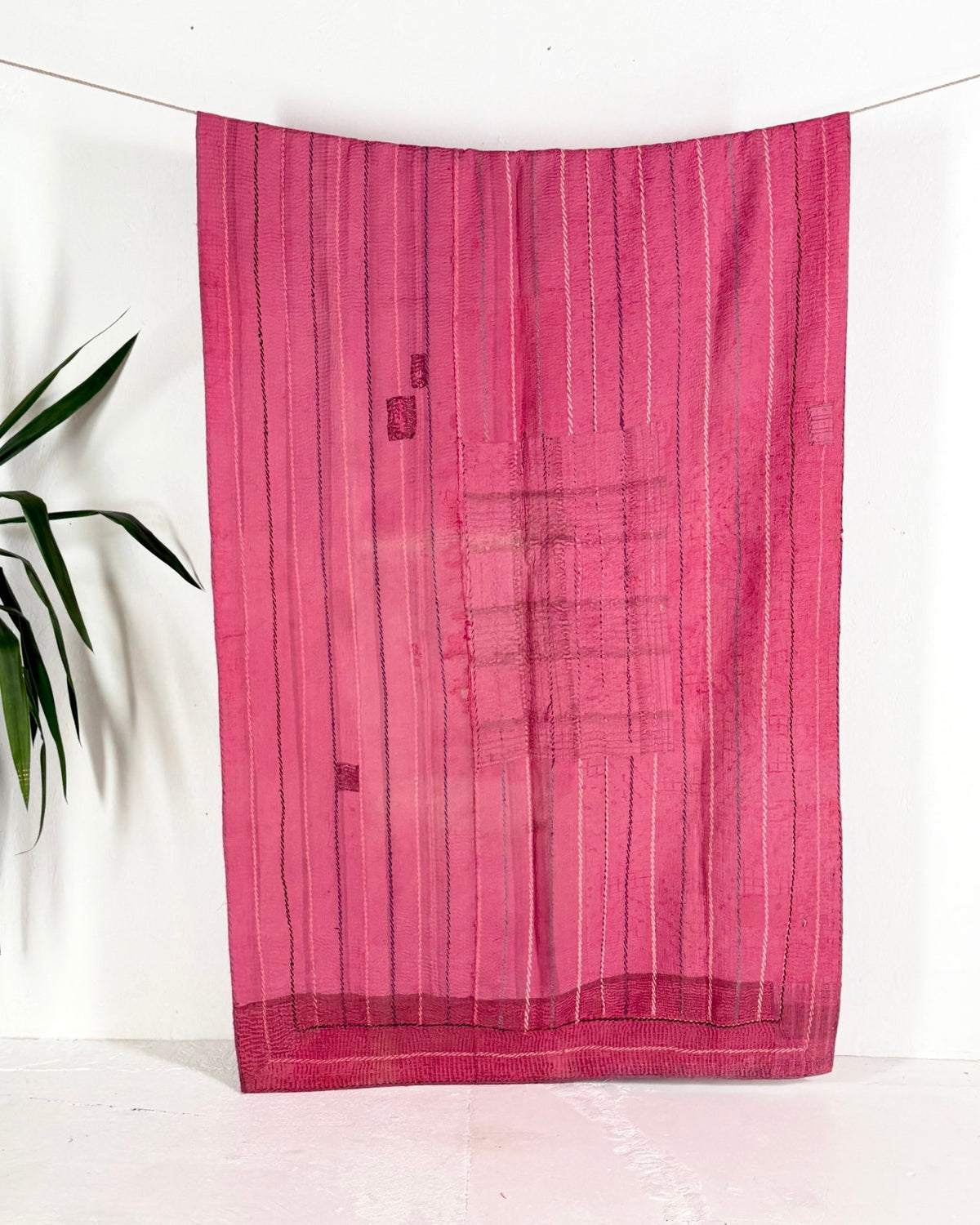Embroidered Vintage Kantha Quilt in Pink - Biggs & Hill