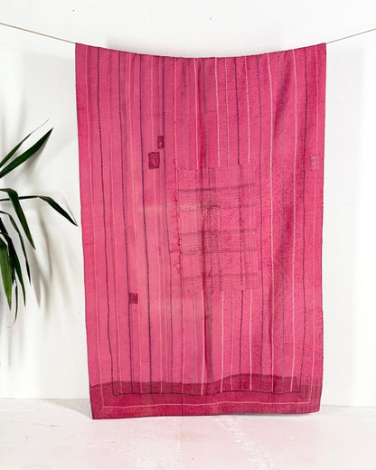 Embroidered Vintage Kantha Quilt in Pink - Biggs & Hill