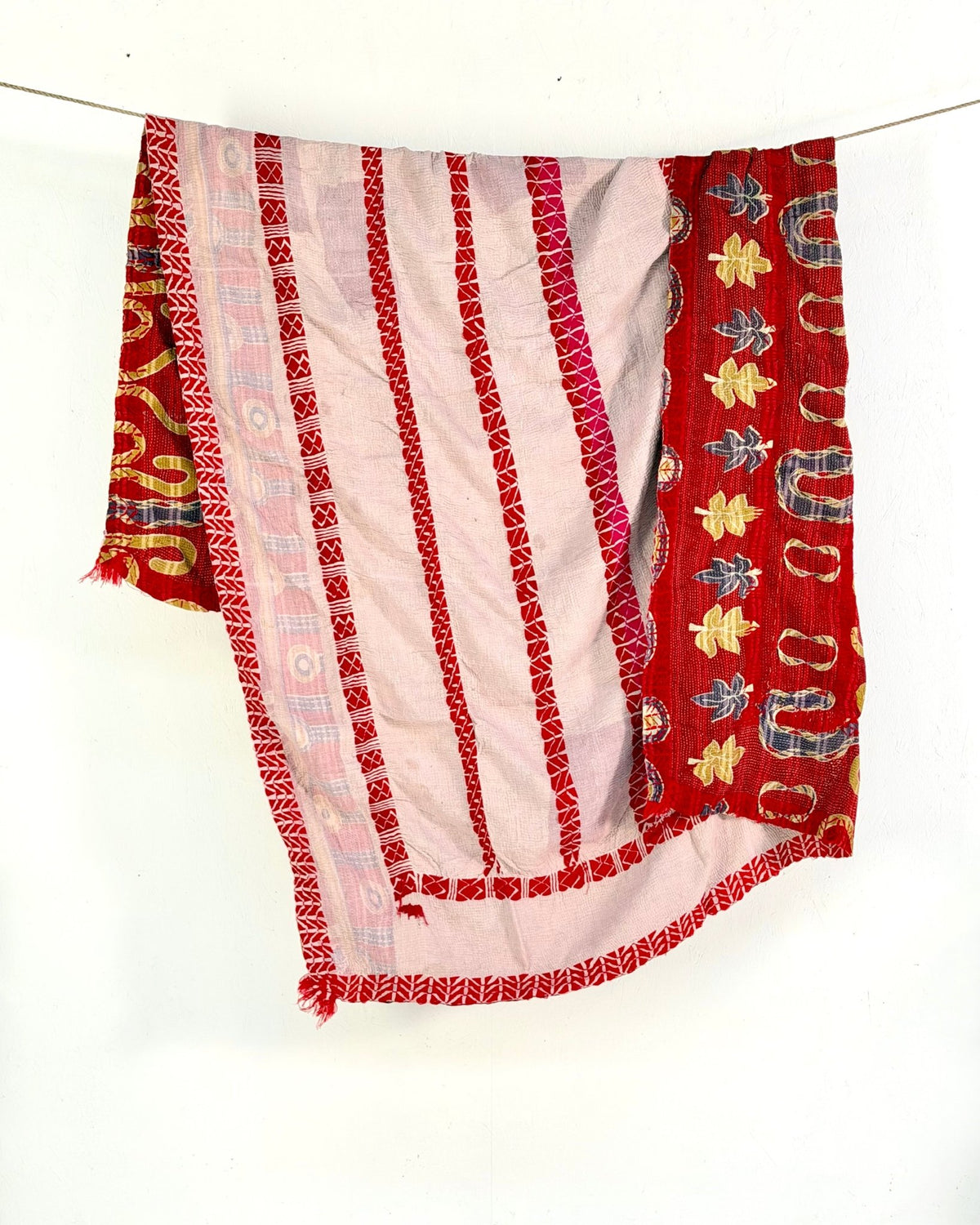 Embroidered Vintage Kantha Quilt in Red and Lilac - Biggs & Hill