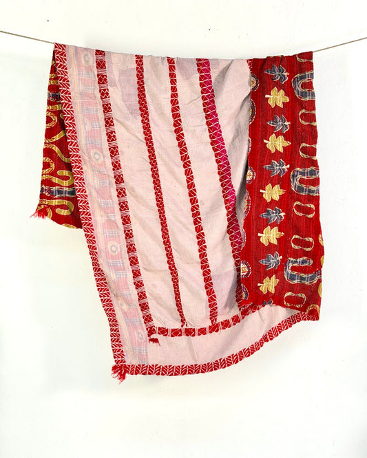 Embroidered Vintage Kantha Quilt in Red and Lilac - Biggs & Hill