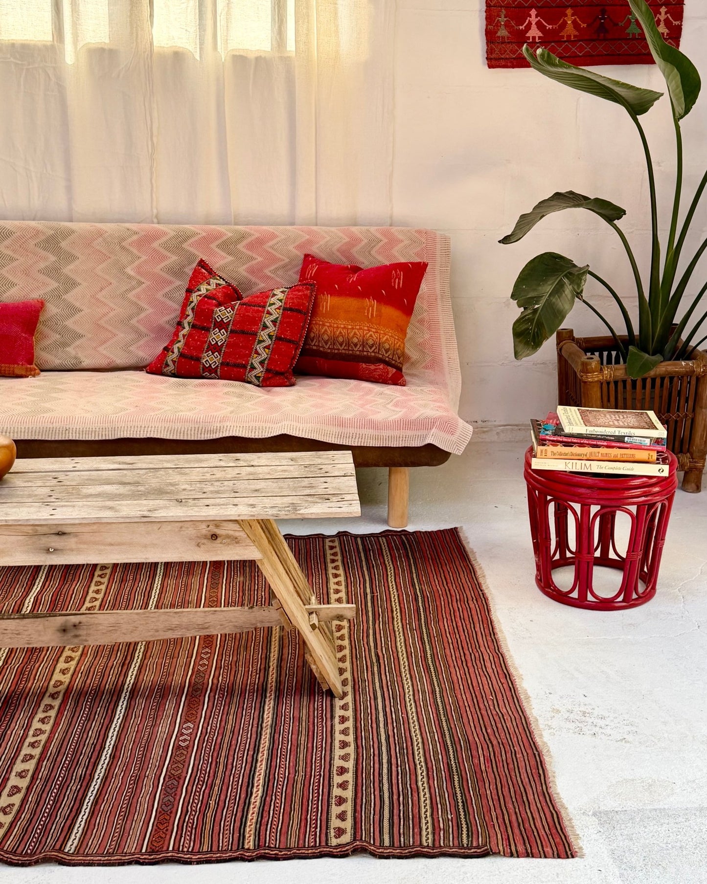 Red and Yellow Vintage Afghan Kilim Rug - Biggs & Hill
