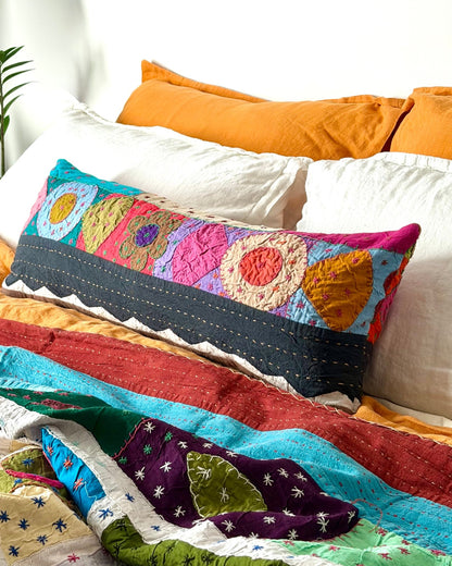 Patchwork Hand Stitched Reversible Bolster Cushion 03 - 80cm - Biggs & Hill