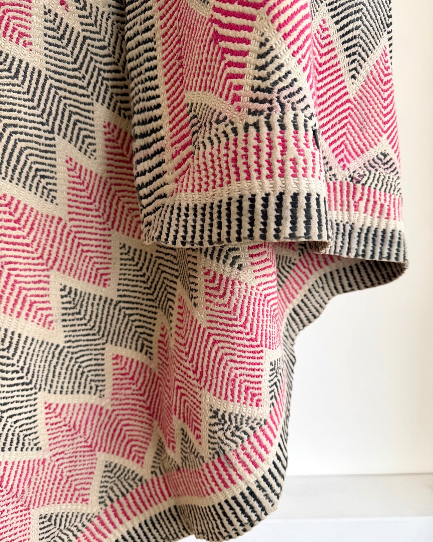Heavy Vintage Lohori Kantha Quilt in Deep Pink and Black Zig Zags - Biggs & Hill