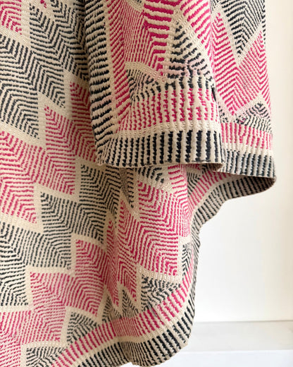 Heavy Vintage Lohori Kantha Quilt in Deep Pink and Black Zig Zags - Biggs & Hill