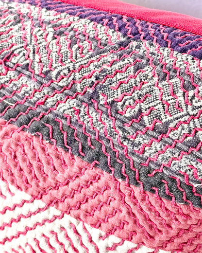 Vintage Kantha Cushion Cover In Pink and Purple - Small Rectangular