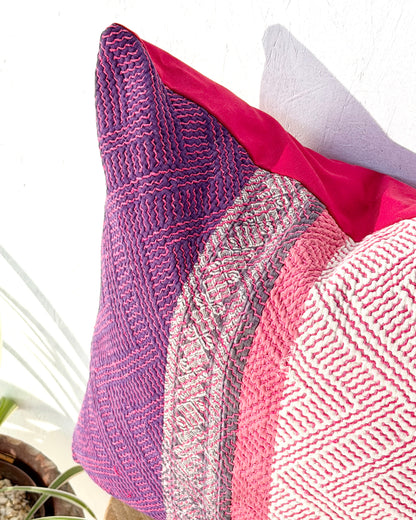 Vintage Kantha Cushion Cover In Pink and Purple - 50cm Square