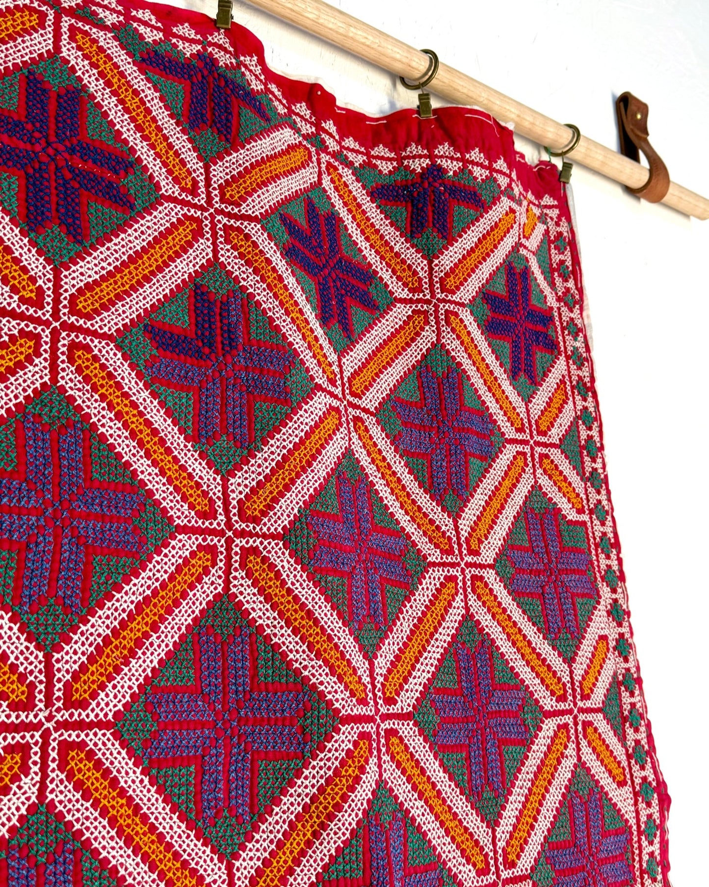 Heavy Vintage Galicha Kantha Quilt In Blue and Red - Biggs & Hill