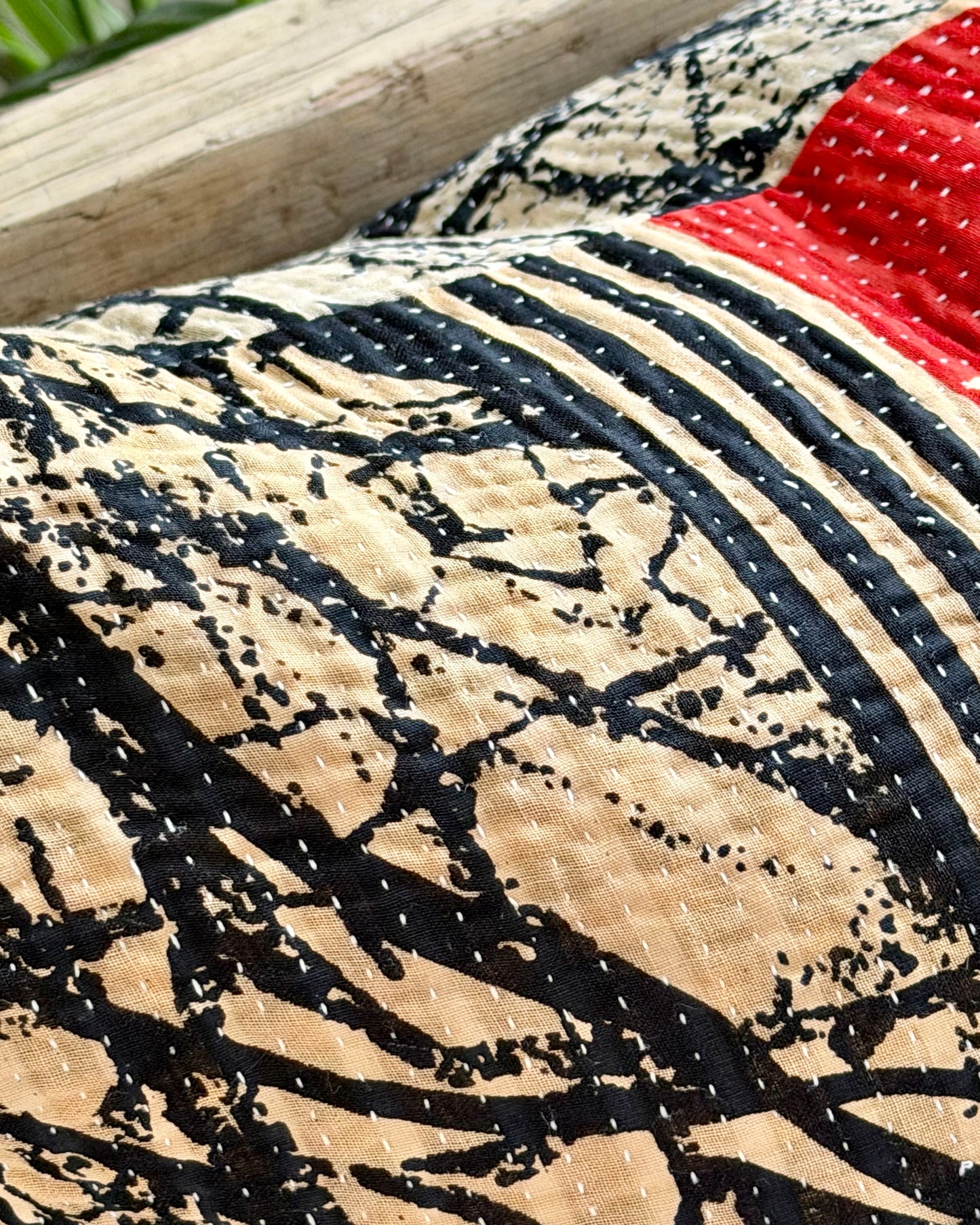 Vintage Kantha Cushion In Black and Red- 45cm Square