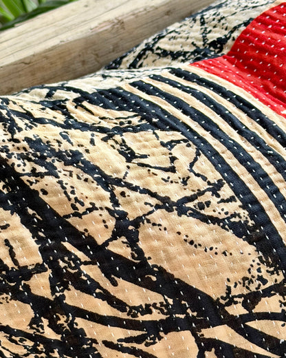 Vintage Kantha Cushion In Black and Red- 45cm Square