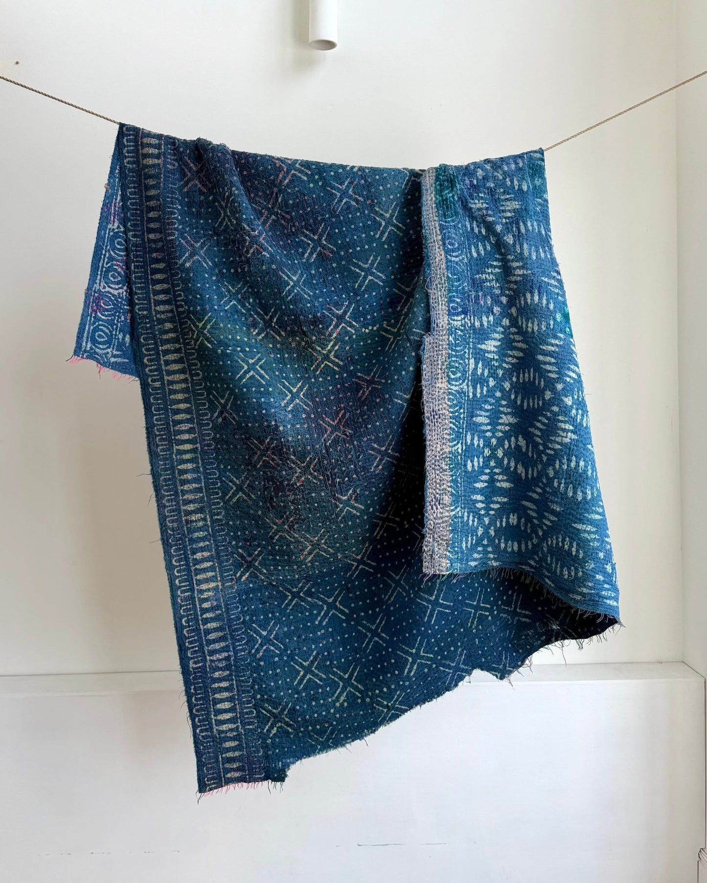 Project Kantha Quilt: Indigo Print With Authentic Aged Texture - Biggs & Hill