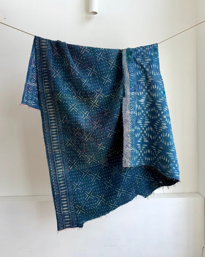 Project Kantha Quilt: Indigo Print With Authentic Aged Texture - Biggs & Hill