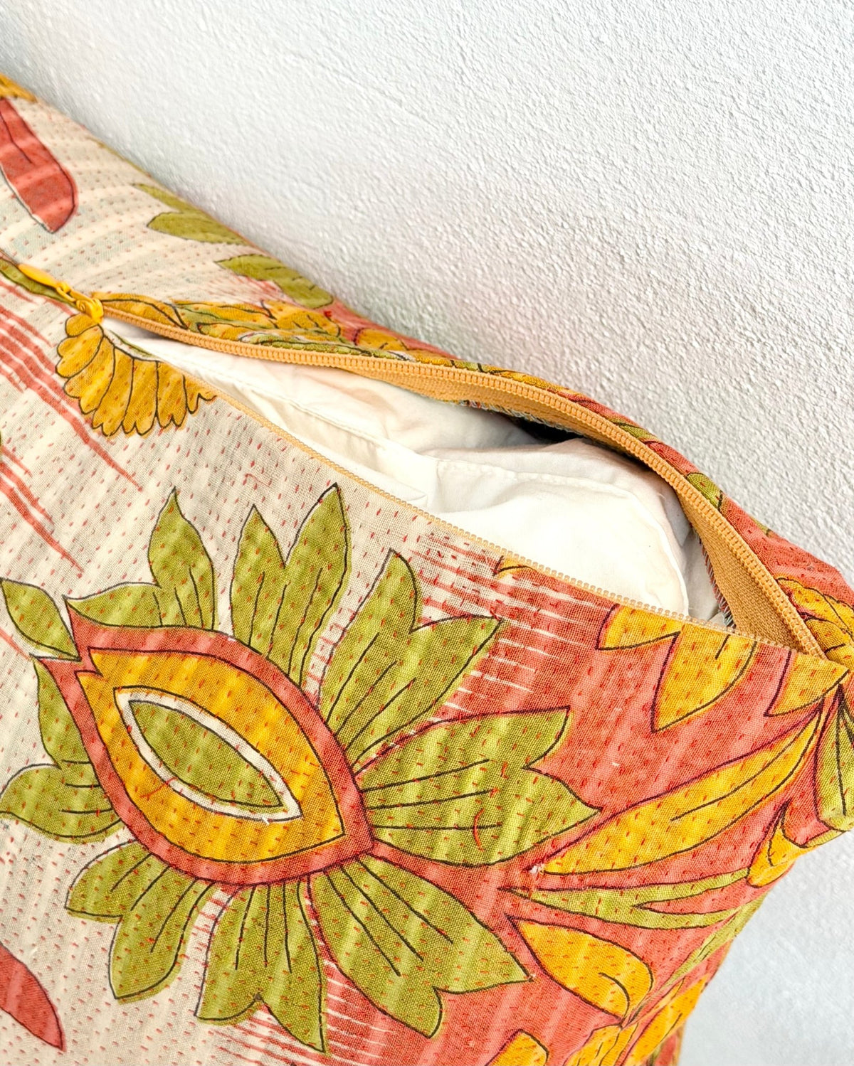 Handmade Reversible Vintage Kantha Cushion Cover In Retro Floral - 45cm (18") - Biggs & Hill