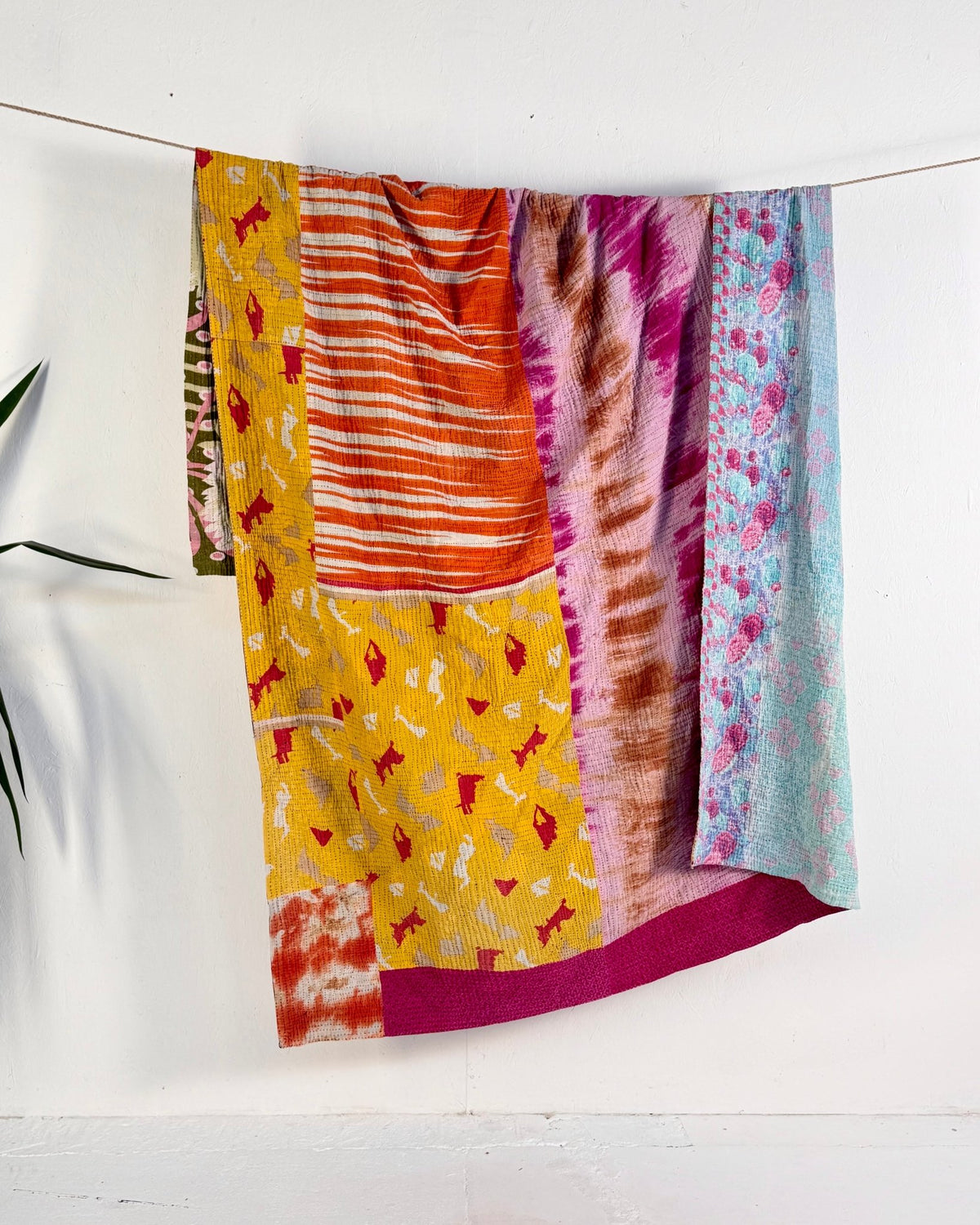 Extra Large Fine Stitched Vintage Kantha Quilt in Vibrant Multicolour Patterns - Biggs & Hill