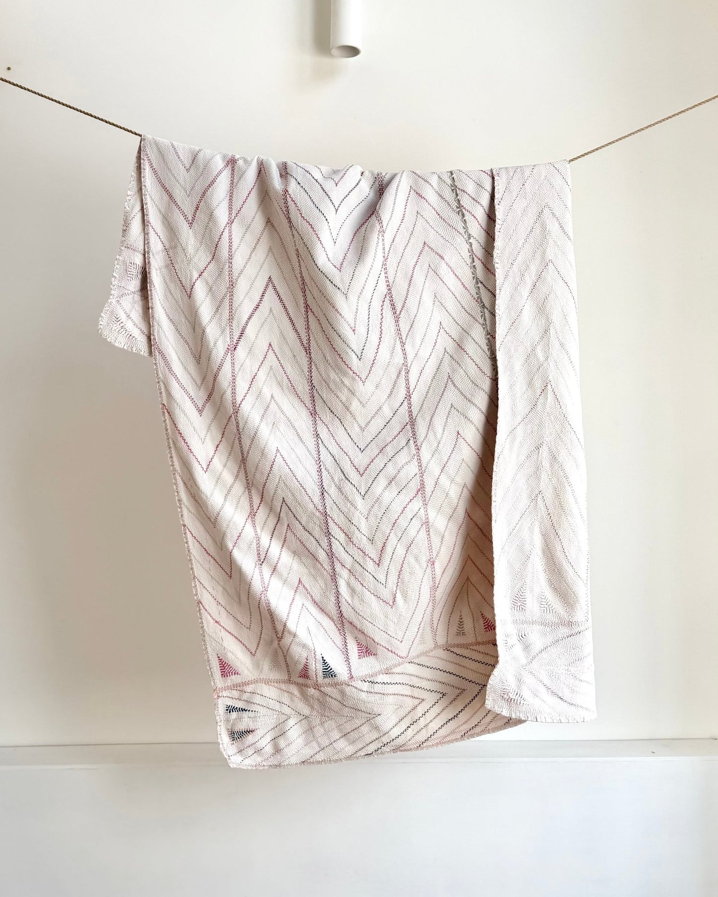 Large Antique Hand Embroidered White Nakshi Kantha From Bengal - Biggs & Hill