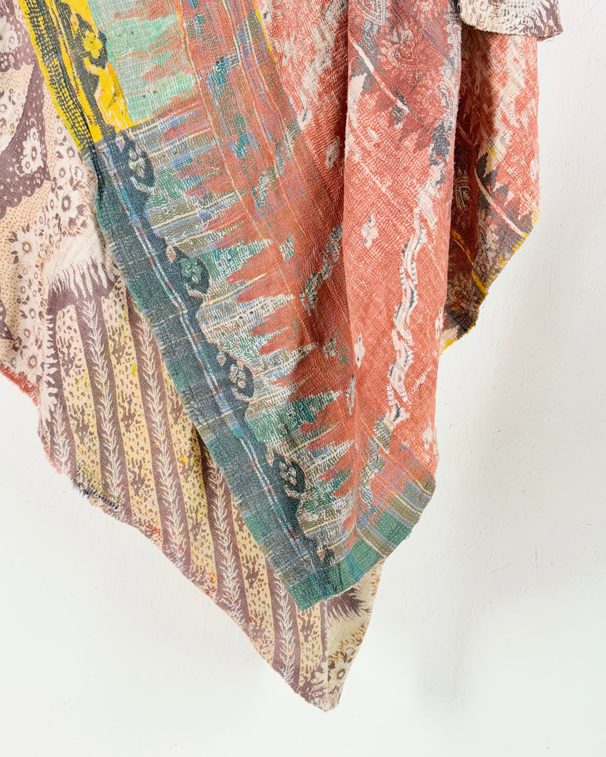 Large Extra Fine Stitched Vintage Kantha Quilt in Pinks and Greys