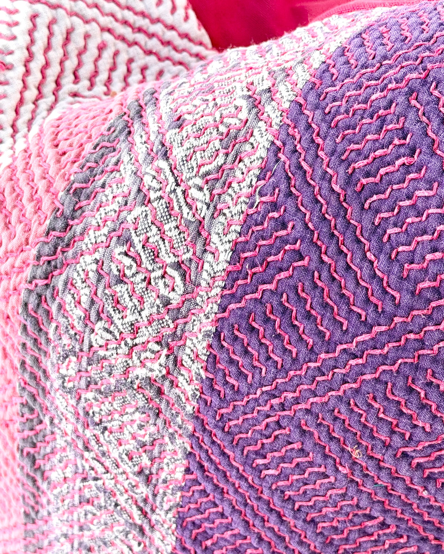 Vintage Kantha Cushion Cover In Pink and Purple - 50cm Square