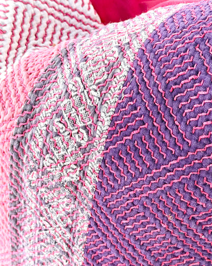 Vintage Kantha Cushion Cover In Pink and Purple - 50cm Square