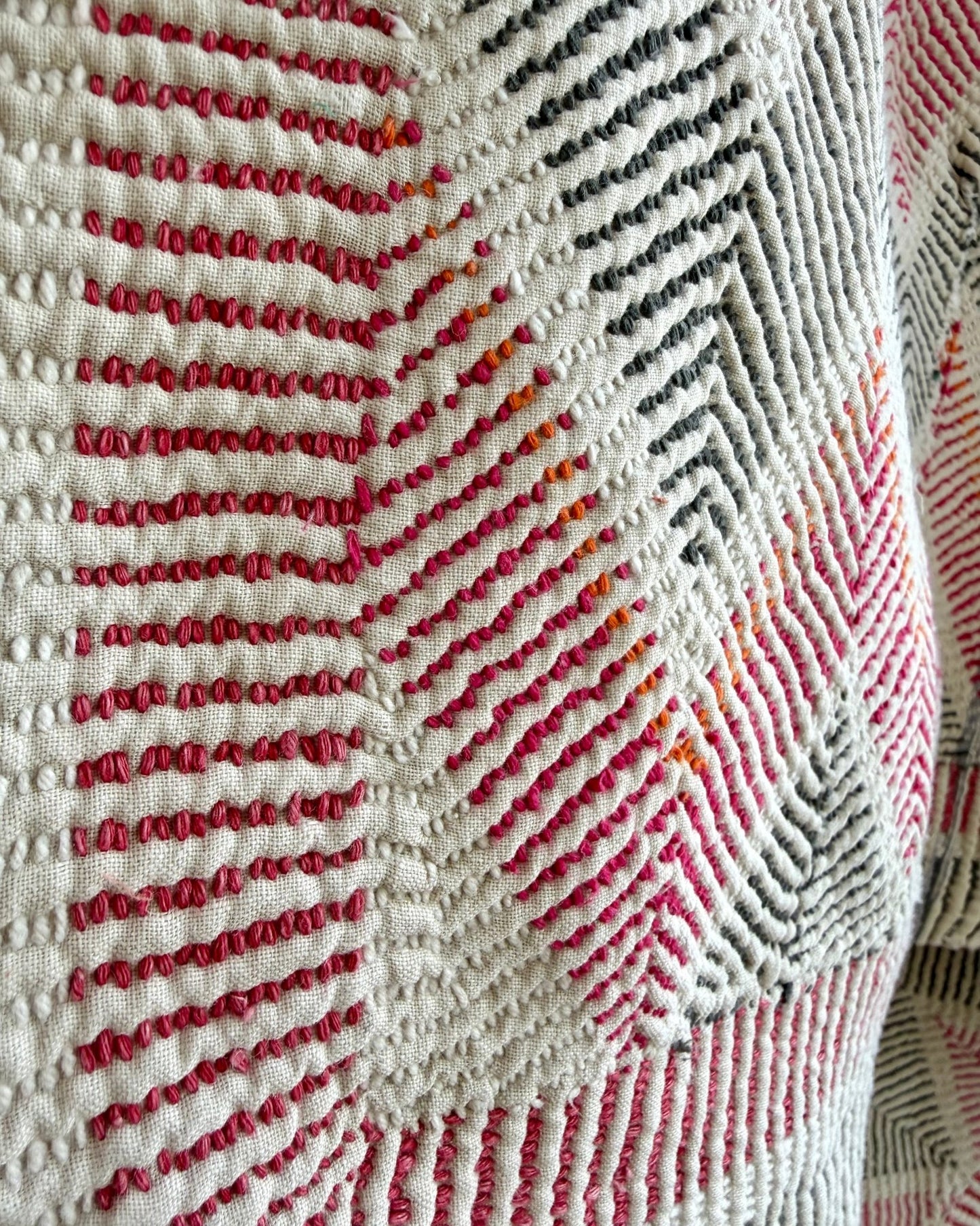 Heavy Vintage Lohori Kantha Quilt in Pink and Black Zig Zags - Biggs & Hill