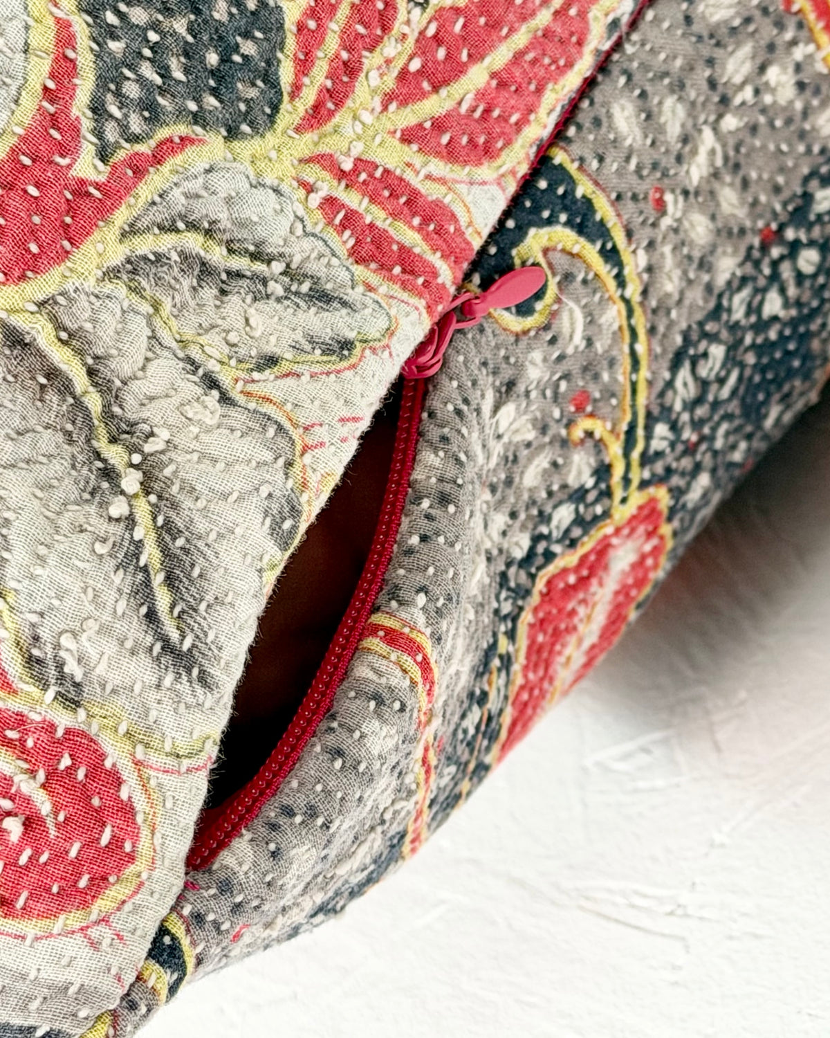 Handmade Vintage Kantha Cushion Cover In Red and Blue - 45cm (18") Square