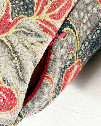 Handmade Vintage Kantha Cushion Cover In Red and Blue - 45cm (18") Square