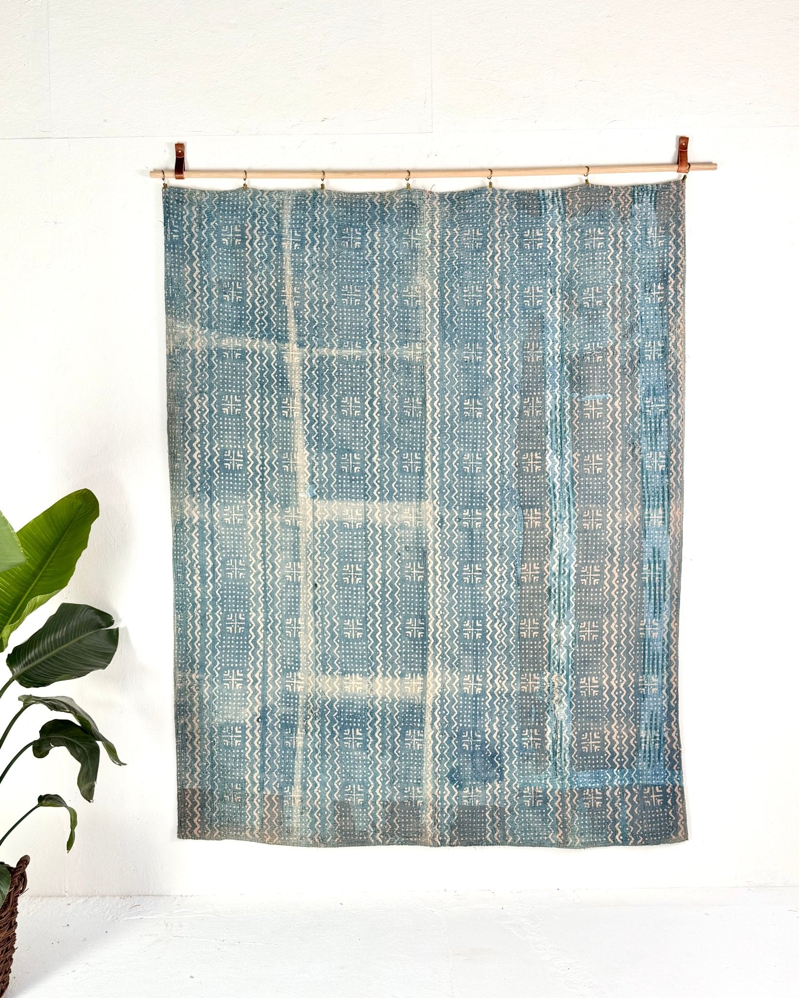 Large Heavy Indigo Print Kantha Quilt - Biggs & Hill