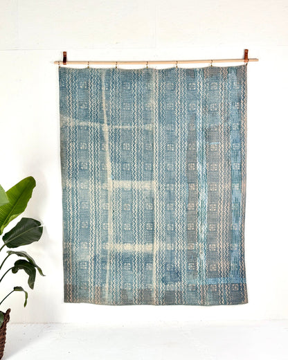 Large Heavy Indigo Print Kantha Quilt - Biggs & Hill