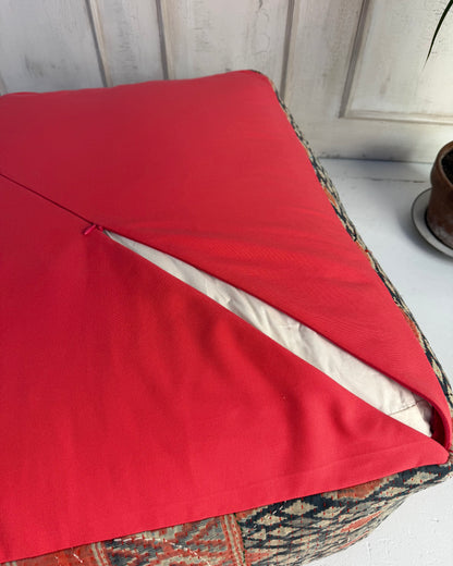 Extra Large Square Kantha Pouf Cushion Cover With Red and Navy Block Print