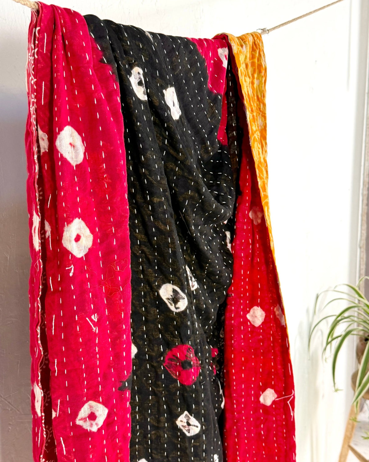 Vintage Cotton Kantha Quilt In Orange and Red 03 - Biggs & Hill